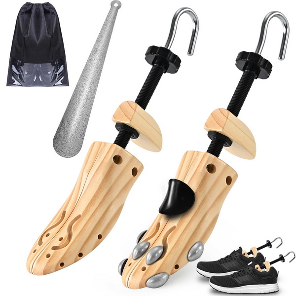 Shoe Stretcher for Women or Men, Pair 4-Way Wooden Shoe Stretcher Adjustable Length & Width, Shoe Expander & Widener