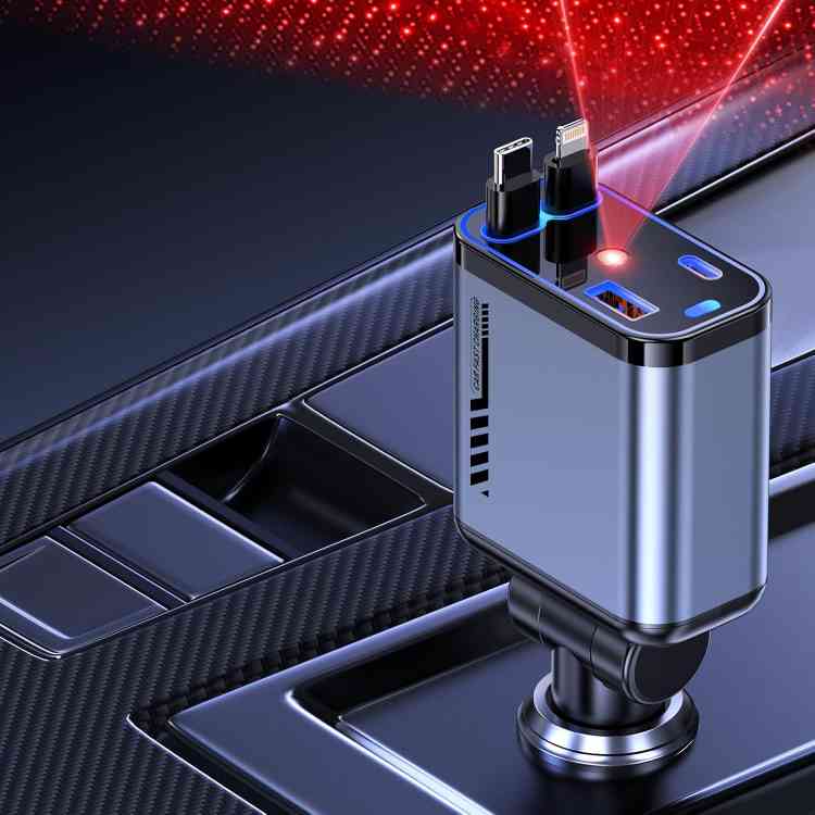 THENNIKIGO 120W Mech Car Charger w/Type-C/USB-C, 12-24V Input, 32.3in Cable (ABS+PC)