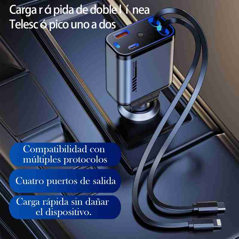 THENNIKIGO 120W Mech Car Charger w/Type-C/USB-C, 12-24V Input, 32.3in Cable (ABS+PC)