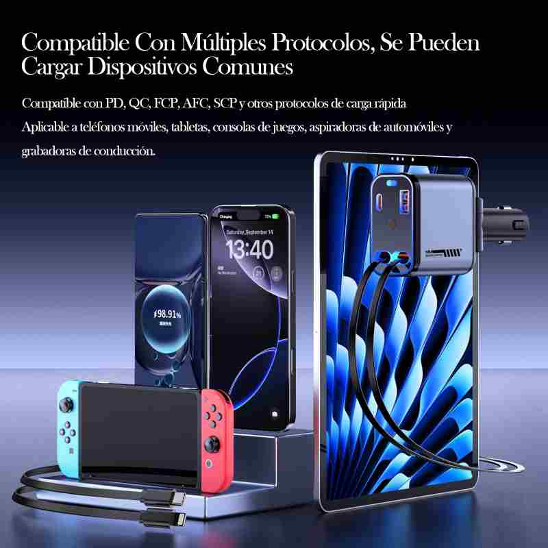 THENNIKIGO 120W Mech Car Charger w/Type-C/USB-C, 12-24V Input, 32.3in Cable (ABS+PC)