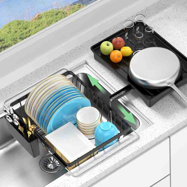 Roll Up Dish Drying Rack, Over The Sink Dish Drainer Rack, Foldable Sink Drying Rack, Anti-Slip Silicone Wrapped Dish Drainer for Kitchen Counter
