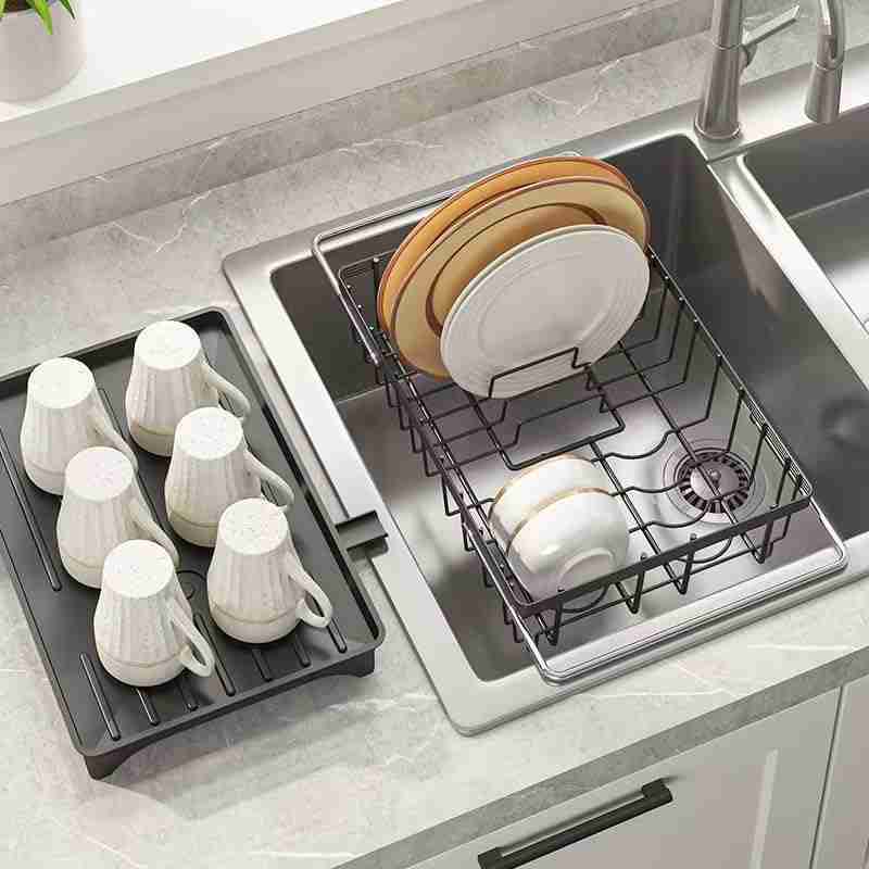 Roll Up Dish Drying Rack, Over The Sink Dish Drainer Rack, Foldable Sink Drying Rack, Anti-Slip Silicone Wrapped Dish Drainer for Kitchen Counter