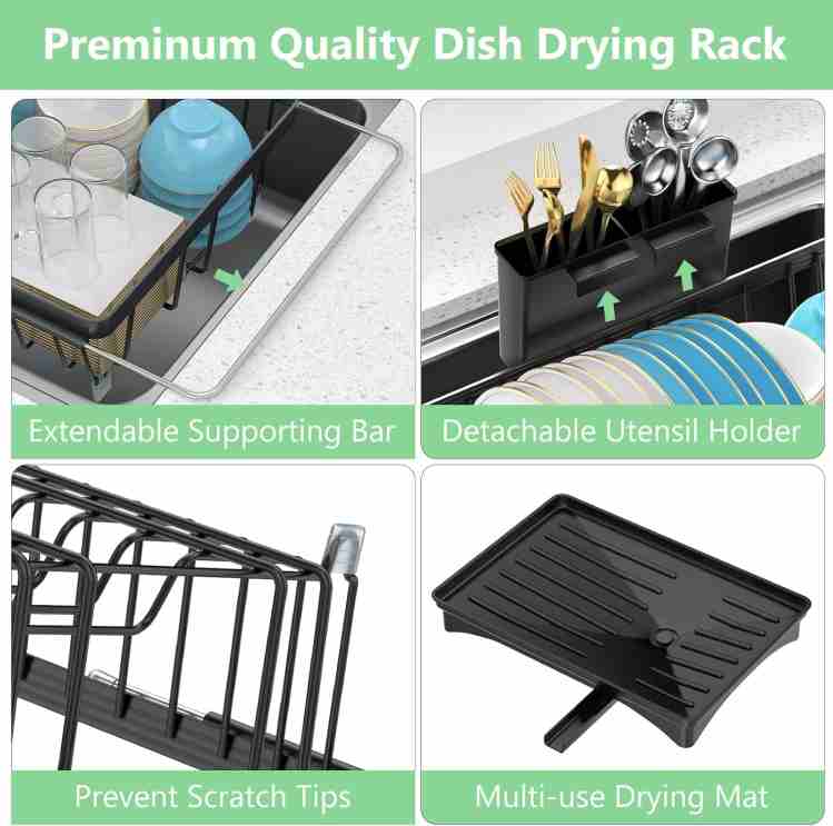 Roll Up Dish Drying Rack, Over The Sink Dish Drainer Rack, Foldable Sink Drying Rack, Anti-Slip Silicone Wrapped Dish Drainer for Kitchen Counter