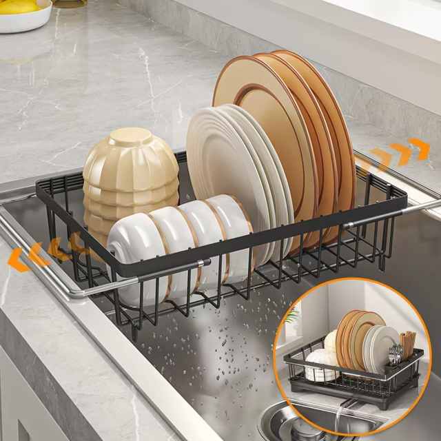 Roll Up Dish Drying Rack, Over The Sink Dish Drainer Rack, Foldable Sink Drying Rack, Anti-Slip Silicone Wrapped Dish Drainer for Kitchen Counter