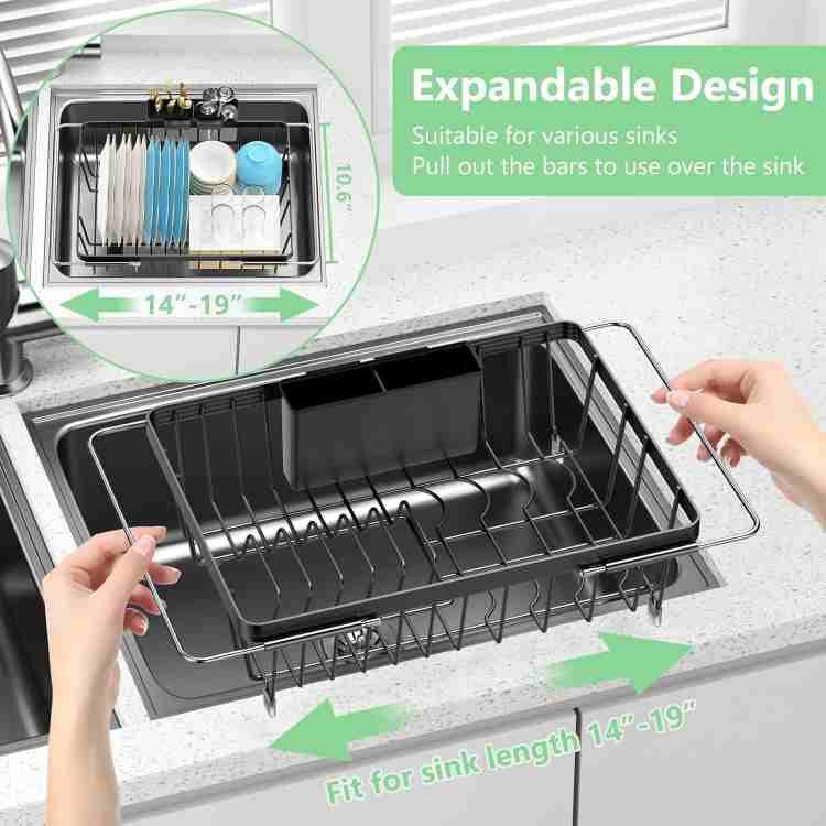 Roll Up Dish Drying Rack, Over The Sink Dish Drainer Rack, Foldable Sink Drying Rack, Anti-Slip Silicone Wrapped Dish Drainer for Kitchen Counter