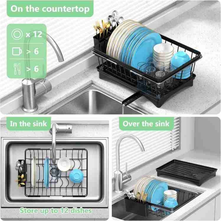 Roll Up Dish Drying Rack, Over The Sink Dish Drainer Rack, Foldable Sink Drying Rack, Anti-Slip Silicone Wrapped Dish Drainer for Kitchen Counter