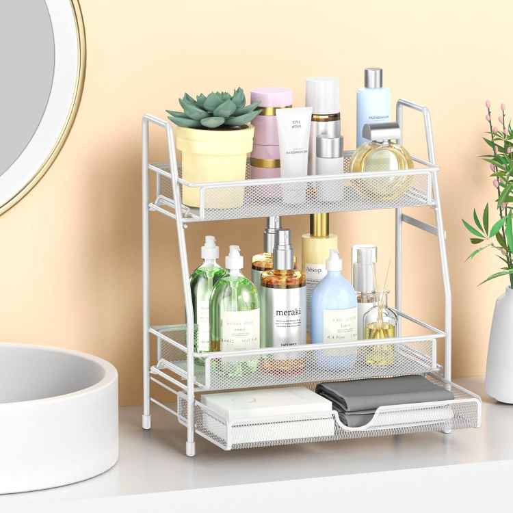 2-Tier Bathroom Counter Organizer with Drawers, Multi-Purpose Makeup Organizer Countertop, Large Skincare Organizers, Exquisite Vanity Shelf