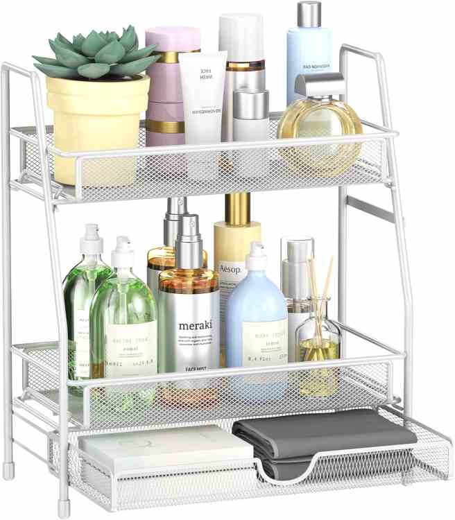2-Tier Bathroom Counter Organizer with Drawers, Multi-Purpose Makeup Organizer Countertop, Large Skincare Organizers, Exquisite Vanity Shelf
