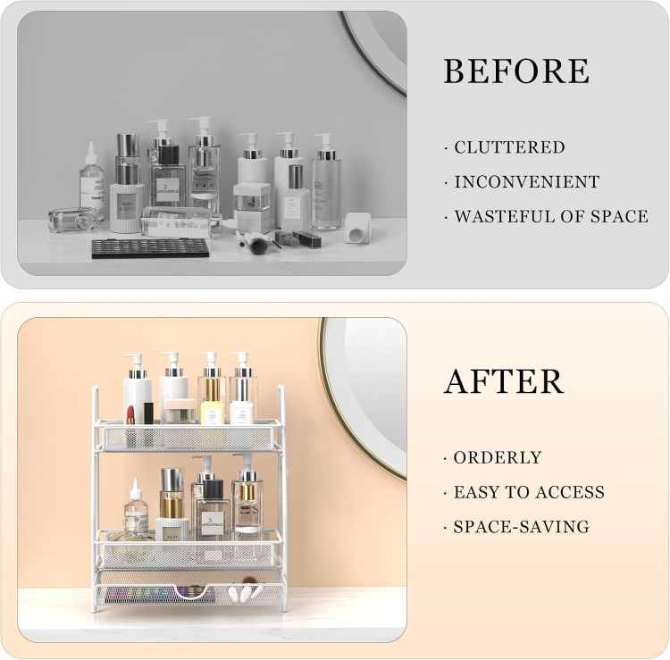 2-Tier Bathroom Counter Organizer with Drawers, Multi-Purpose Makeup Organizer Countertop, Large Skincare Organizers, Exquisite Vanity Shelf