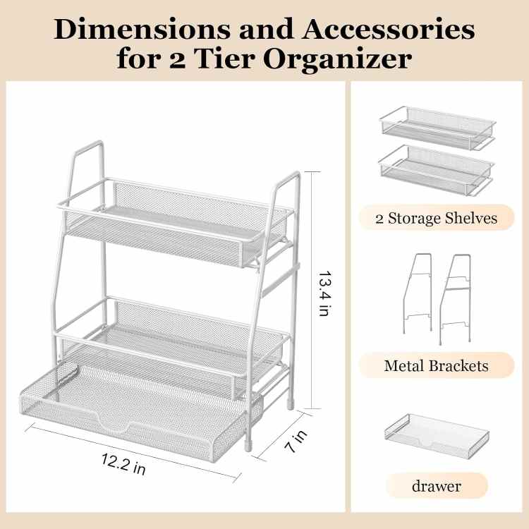 2-Tier Bathroom Counter Organizer with Drawers, Multi-Purpose Makeup Organizer Countertop, Large Skincare Organizers, Exquisite Vanity Shelf
