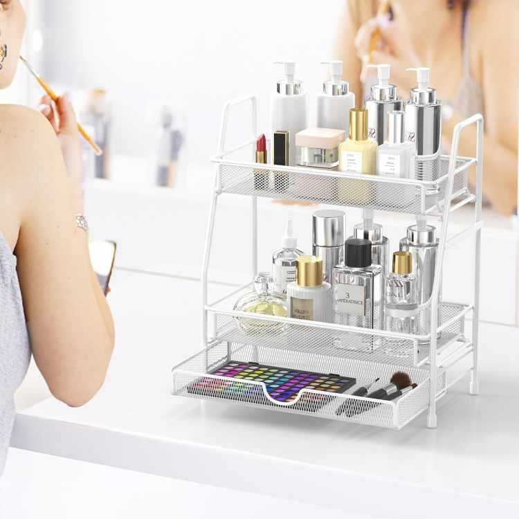 2-Tier Bathroom Counter Organizer with Drawers, Multi-Purpose Makeup Organizer Countertop, Large Skincare Organizers, Exquisite Vanity Shelf