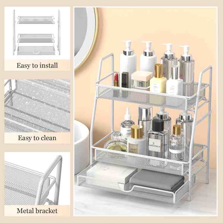 2-Tier Bathroom Counter Organizer with Drawers, Multi-Purpose Makeup Organizer Countertop, Large Skincare Organizers, Exquisite Vanity Shelf