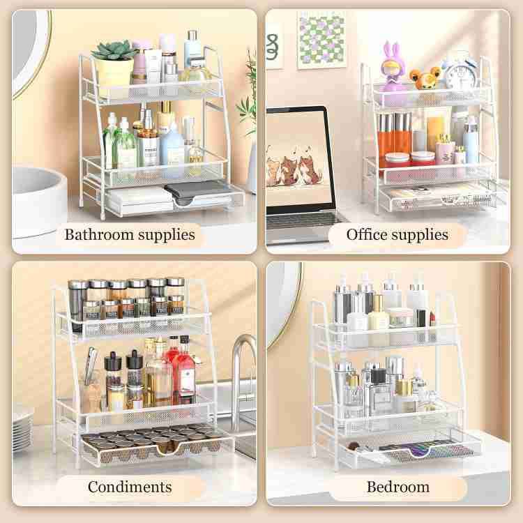 2-Tier Bathroom Counter Organizer with Drawers, Multi-Purpose Makeup Organizer Countertop, Large Skincare Organizers, Exquisite Vanity Shelf
