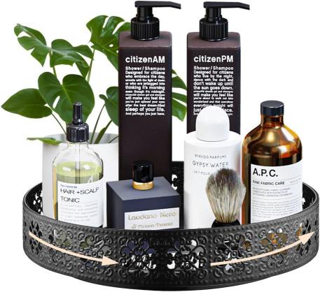 Rotating Turntable Vanity Tray 11 Inch for Perfume Candle, Bamboo Kitchen Sink Countertop Organizer for Keep Glass, Sponge and Soap Bathroom Organizer Coffee Table Decorative Tray Black