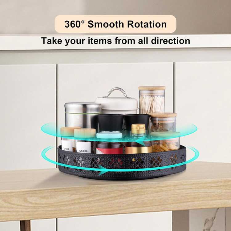 Rotating Turntable Vanity Tray 11 Inch for Perfume Candle, Bamboo Kitchen Sink Countertop Organizer for Keep Glass, Sponge and Soap Bathroom Organizer Coffee Table Decorative Tray Black