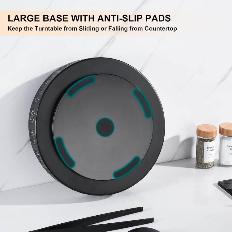 Rotating Turntable Vanity Tray 11 Inch for Perfume Candle, Bamboo Kitchen Sink Countertop Organizer for Keep Glass, Sponge and Soap Bathroom Organizer Coffee Table Decorative Tray Black