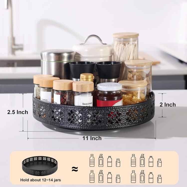Rotating Turntable Vanity Tray 11 Inch for Perfume Candle, Bamboo Kitchen Sink Countertop Organizer for Keep Glass, Sponge and Soap Bathroom Organizer Coffee Table Decorative Tray Black